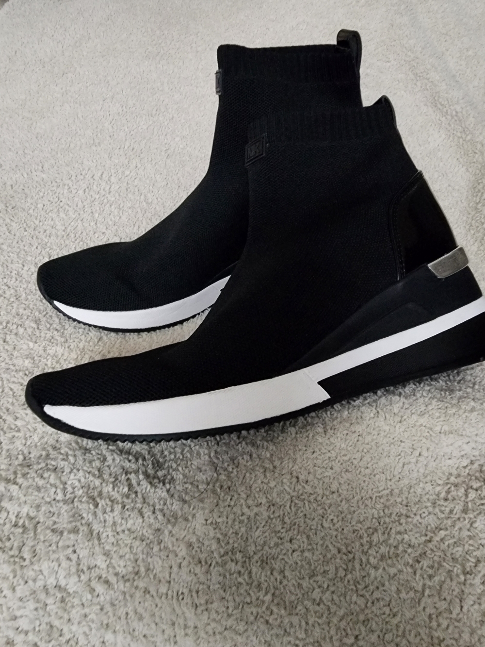 Michael Kors Black Sock Sneakers with White Accents